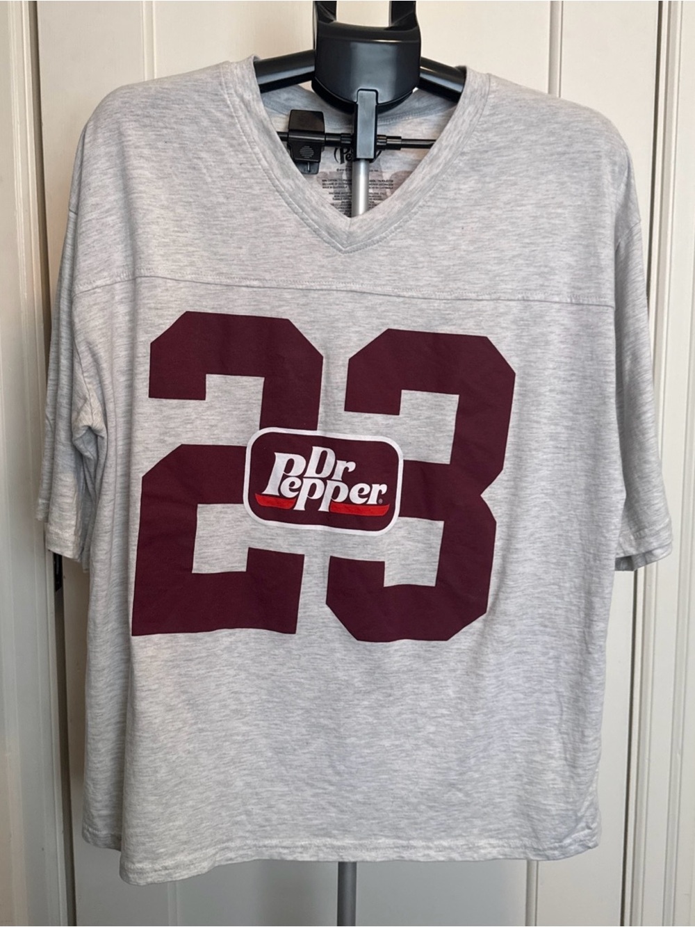 Pepper Shirt Men’s XL Heather Gray V-Neck Football Jersey 23 Flavors Graphic